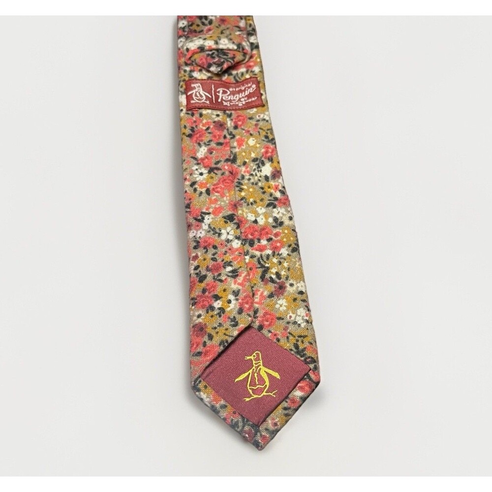 Original Penguin Floral Skinny Cotton Tie Burgundy Mauve Rust Tan - Picture 7 of 9